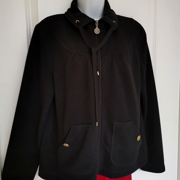 Black zip up sweater jacket oversized By Vintage Cotton - Picture 6 of 6